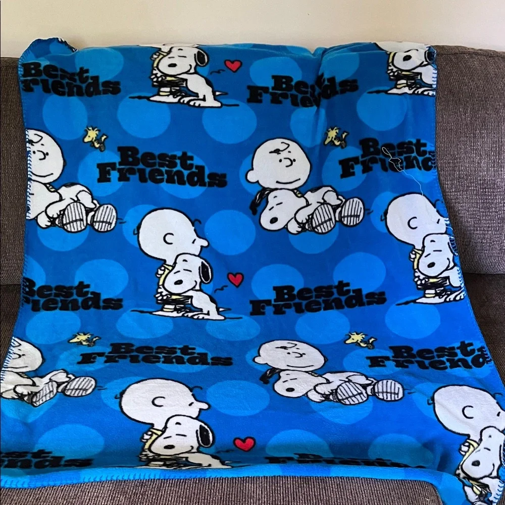 Peanuts Snoopy Best Friends Blue Blanket with Pillow